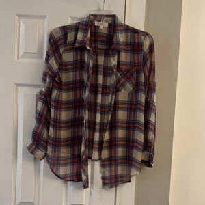 Olive & Oak Colorful Sheer Plaid Top